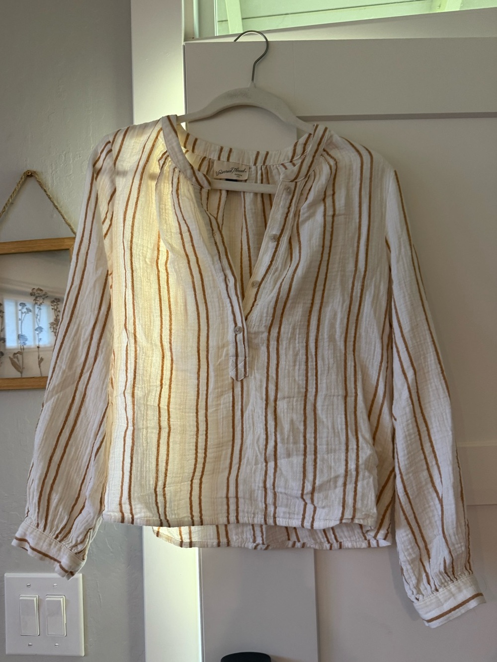 Universal ThreadWhite Blouse with Tan Stripes